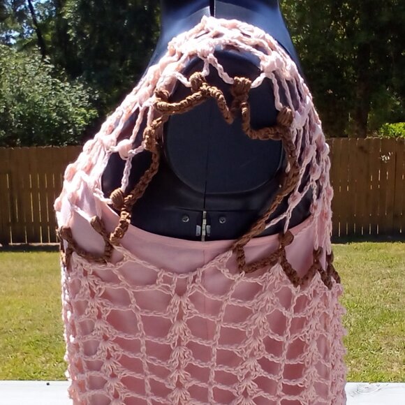 Handed Crafted Summer Tunic Top,  Color Peach and Brown, Size Large. - Picture 5 of 5